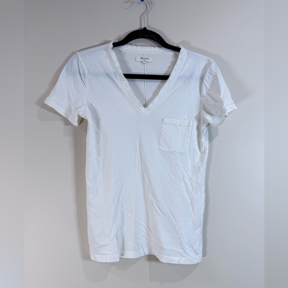 🔥Madewell Women’s White V-Neck Pocket Tee Size XS EUC🔥